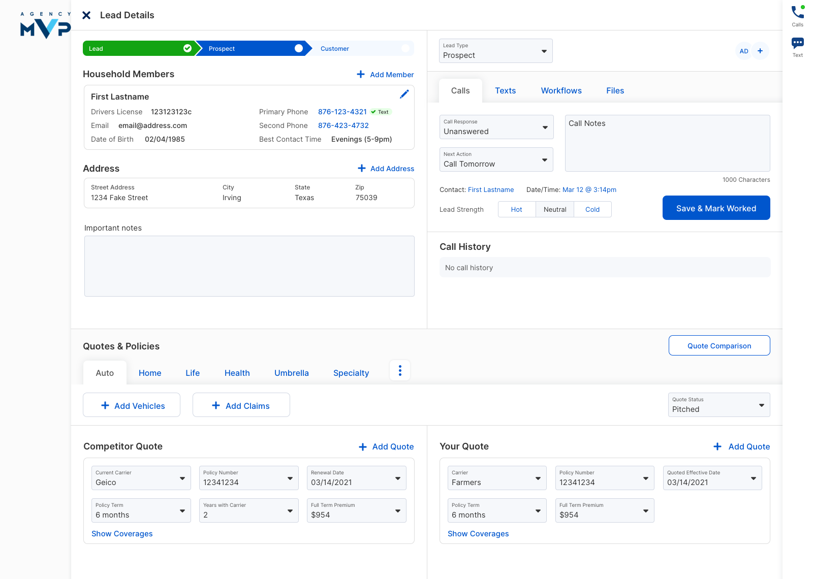 option for the quoting process