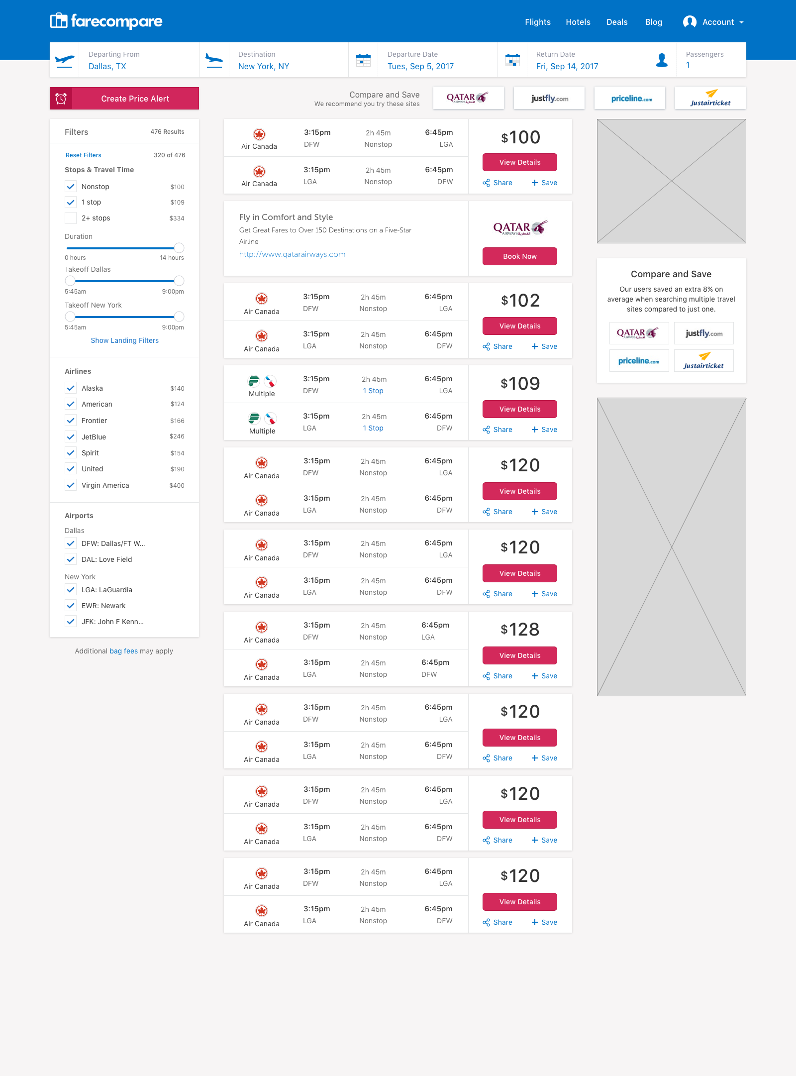 flight search results